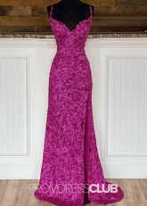 Julia |Long Fuchsai Prom Dresses Shops With Sequins Mermaid Strapless Slit - Price #price_variant_lowest# - Fuchsia - PromDressClub